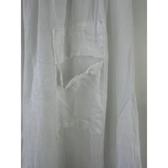 TG.U 100% Linen EXTRA Wide Leg Pant Italy Lagonlook Coastal Beachy Pockets White - Picture 4 of 11